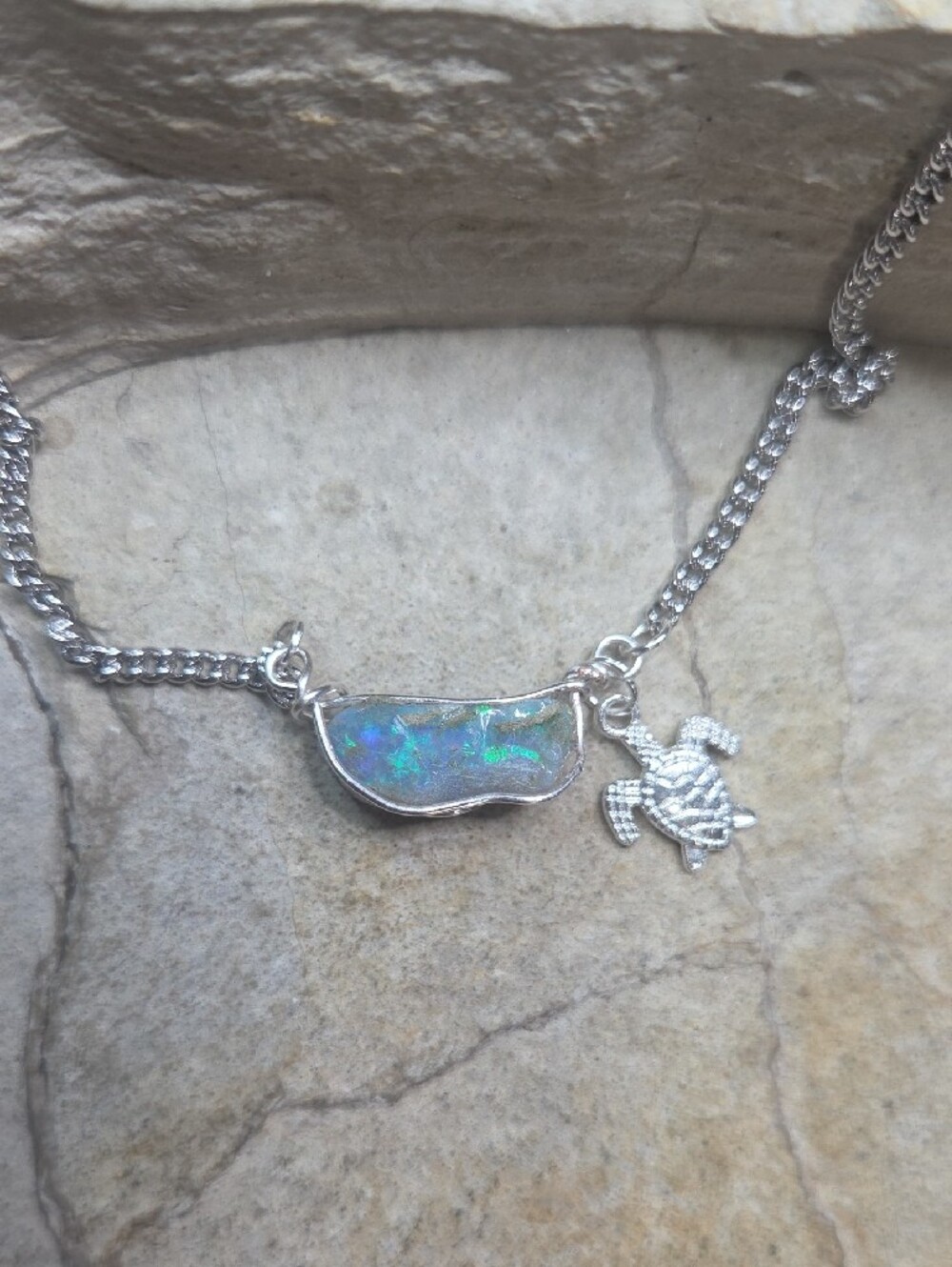 Handmade Ethiopian Oppal Wire Wrapped Necklace With Turtle - Picture 3 of 6